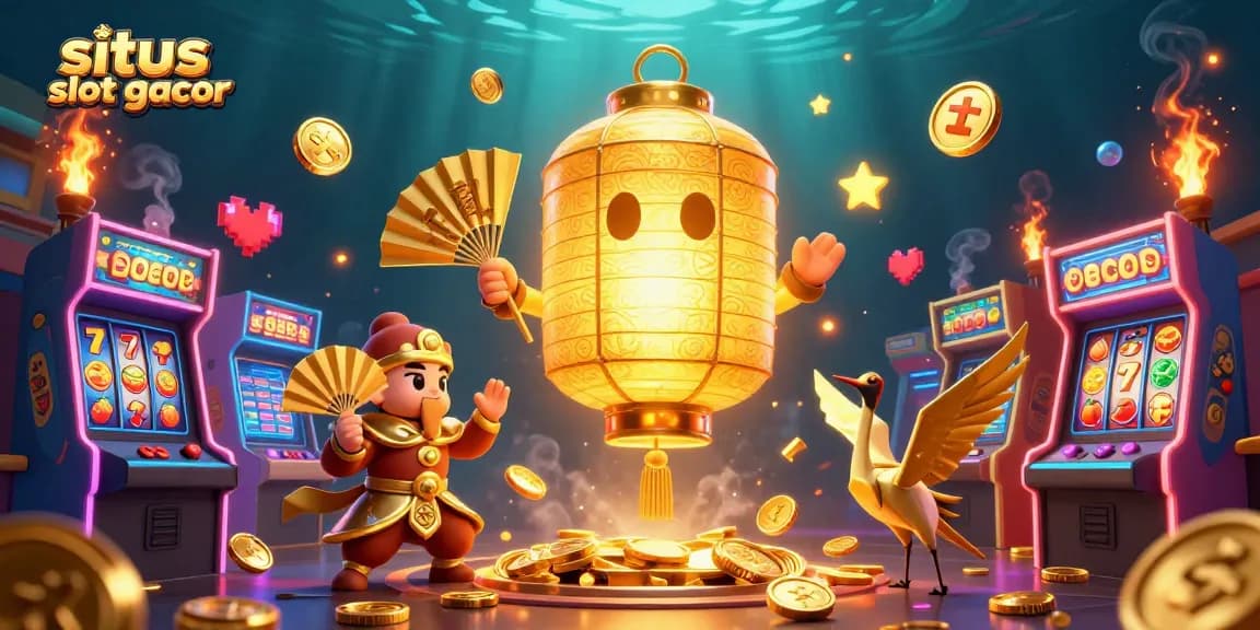 Menangkan pengalaman bermain situs slot gacor dengan ilustrasi kasino malam penuh karakter keberuntungan.