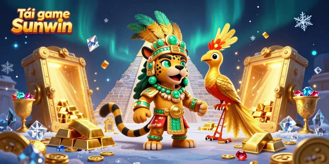 Tải game Sunwin with engaging casino elements featuring a Mayan jaguar and treasure vault.