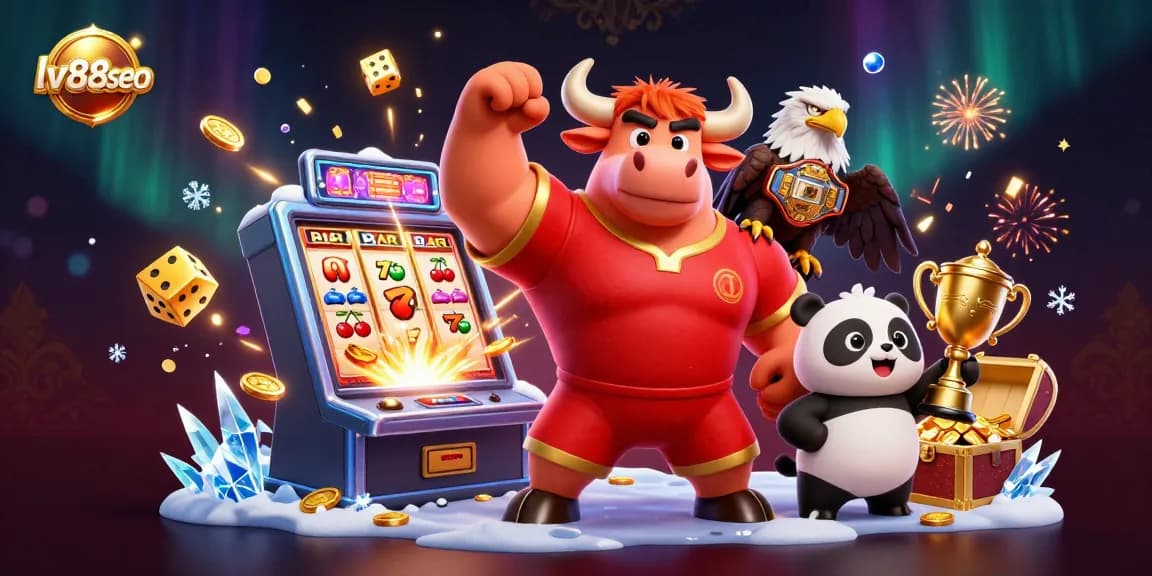 Win big at lv88seo with a vibrant jackpot scene featuring cartoon characters and colorful casino elements.