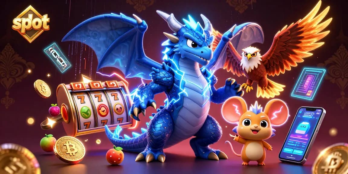 Spin slots with vibrant reels and electrifying characters in a dynamic 3D casino illustration.