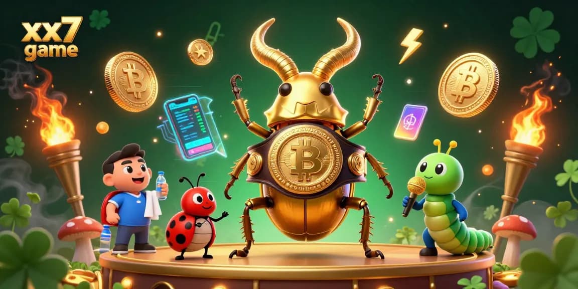 Engage with the exciting xx7 game featuring a golden stag beetle champion in a vibrant casino scene.