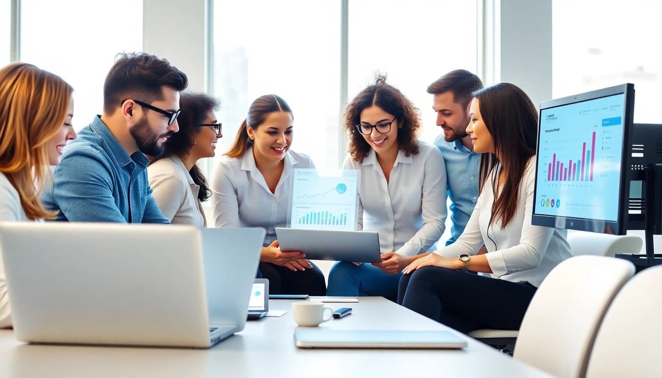 Team collaborating on managed IT services near me in a modern office environment.
