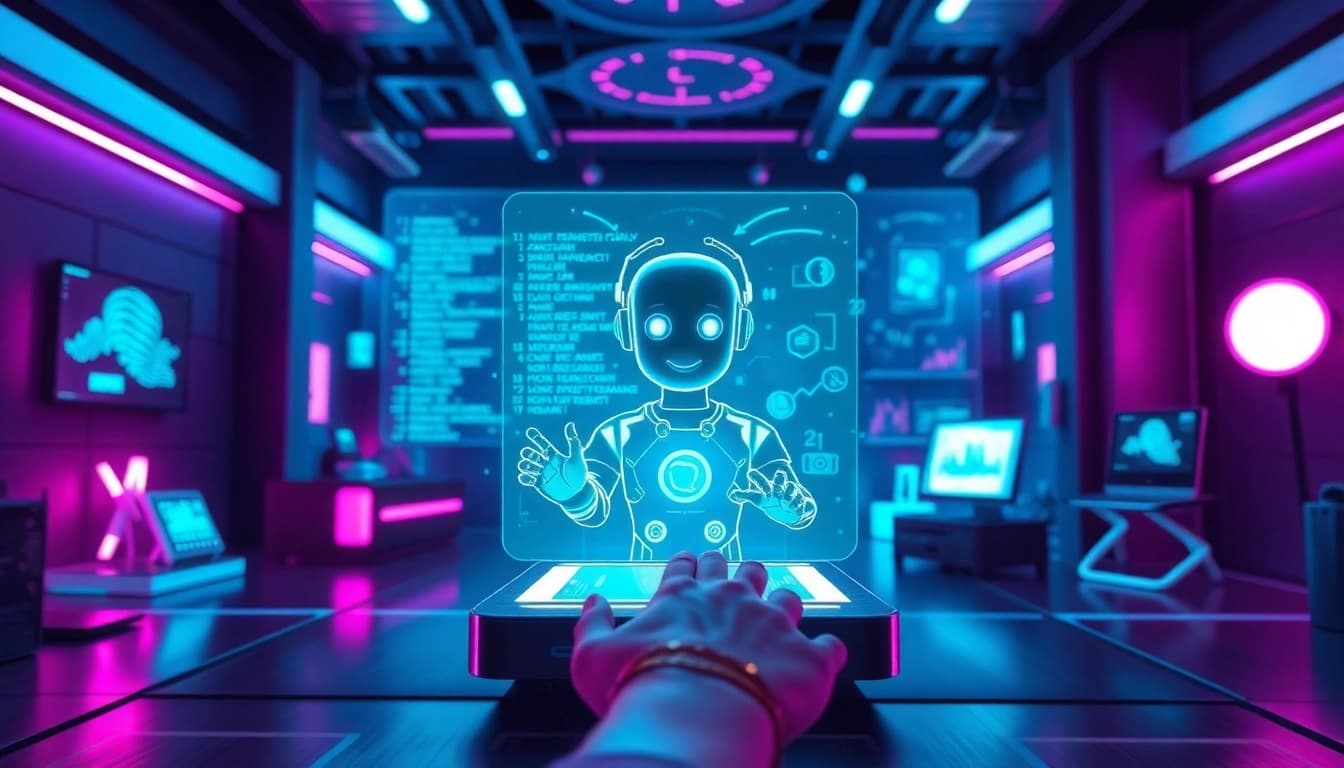 Innovative scene featuring a friendly AI chatbot interface for free nsfw ai applications, showcasing advanced technology.