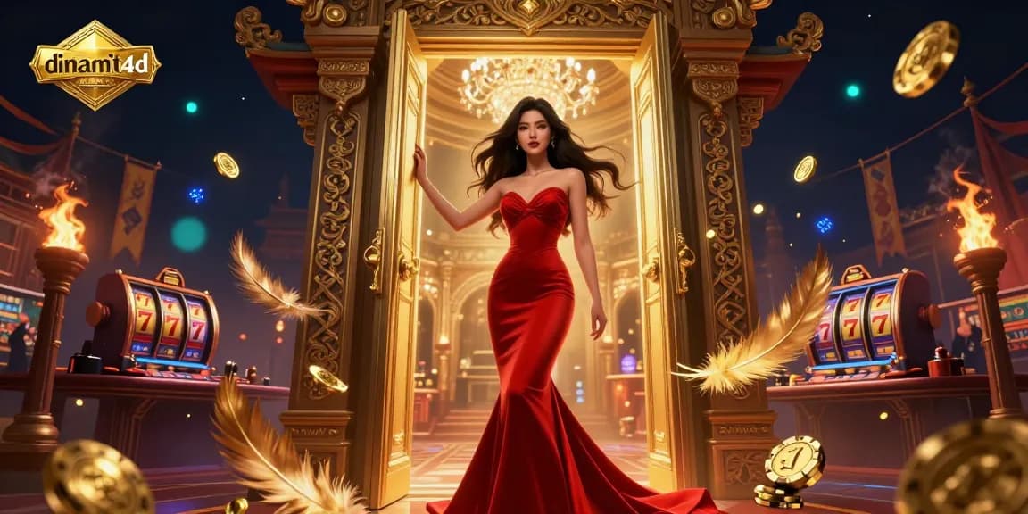 Experience the thrill of dinamit4d casino with an enchanting 3D scene featuring a stunning woman in a VIP setting.