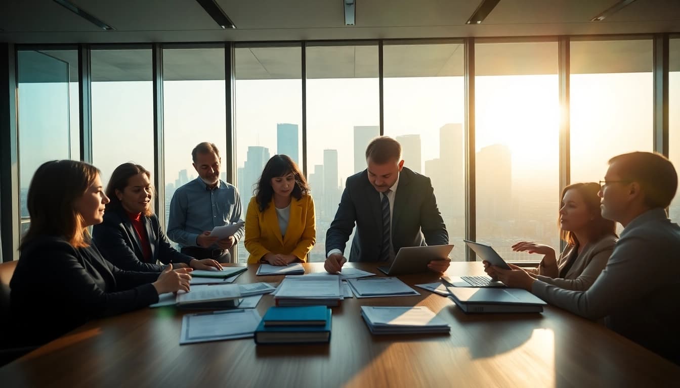 Crisis management consultant leading a strategic meeting in a corporate setting.