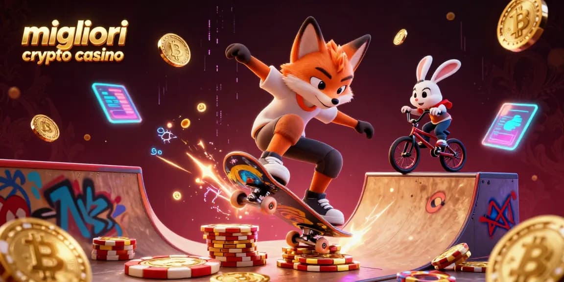 Gioca ai migliori crypto casino con questa illustrazione vibrante e dinamica di immagini di criptovalute e simboli del casinò.