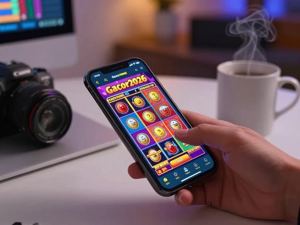 Engaging gameplay on slot-gacor2026 app with smartphone displaying vibrant slot machines and dynamic action
