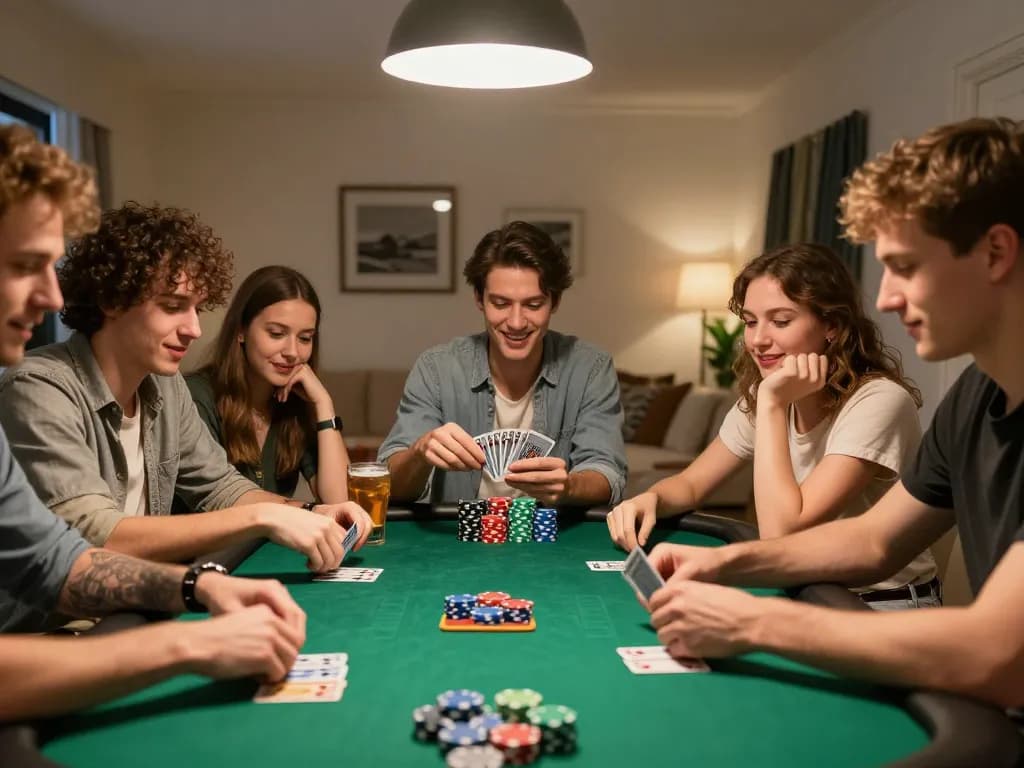 Friends enjoying a lively poker game at home, showcasing camaraderie around g28.