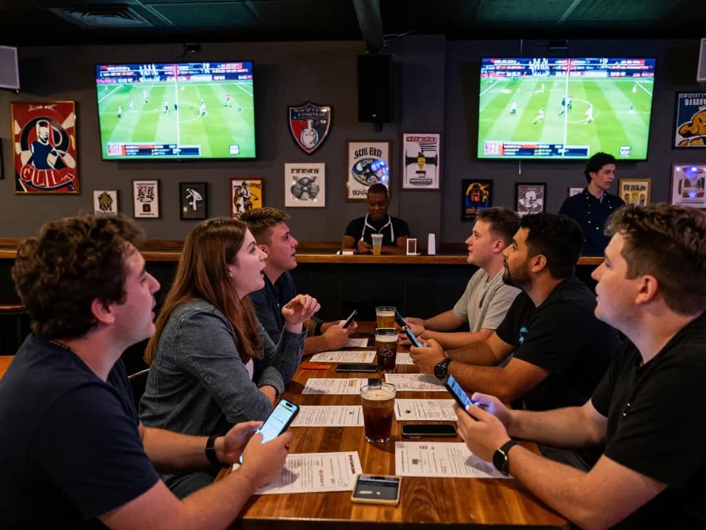 Patrons engaged in live sports betting at the bar, showcasing the energetic atmosphere of https://cakhiatv.design/.