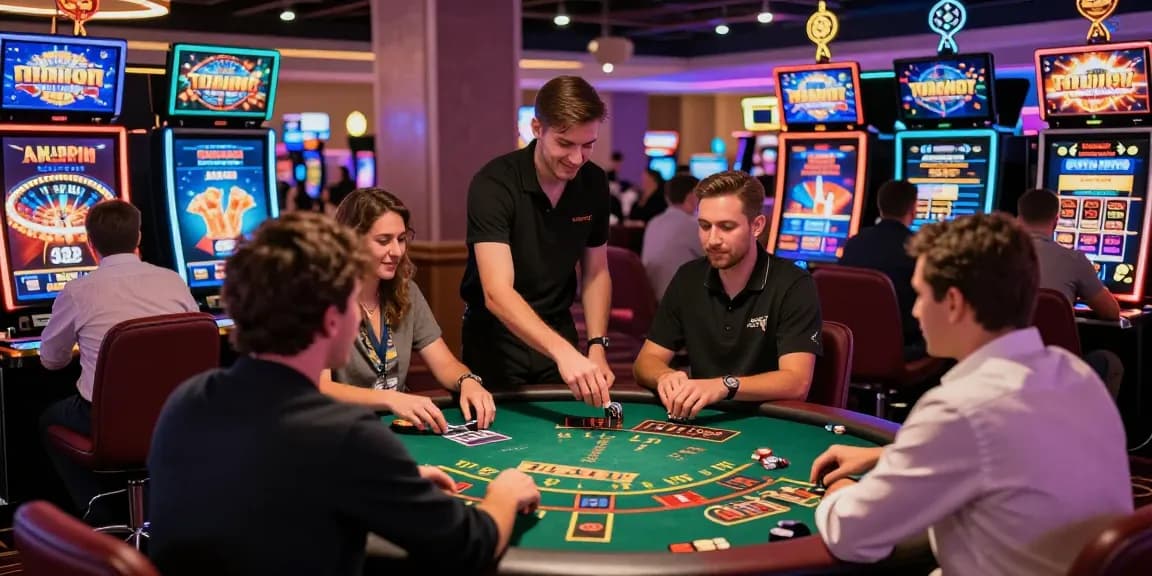 Gamblers enjoying the experience at casinos that accept credit cards, vibrant gaming tables, and lively atmosphere.
