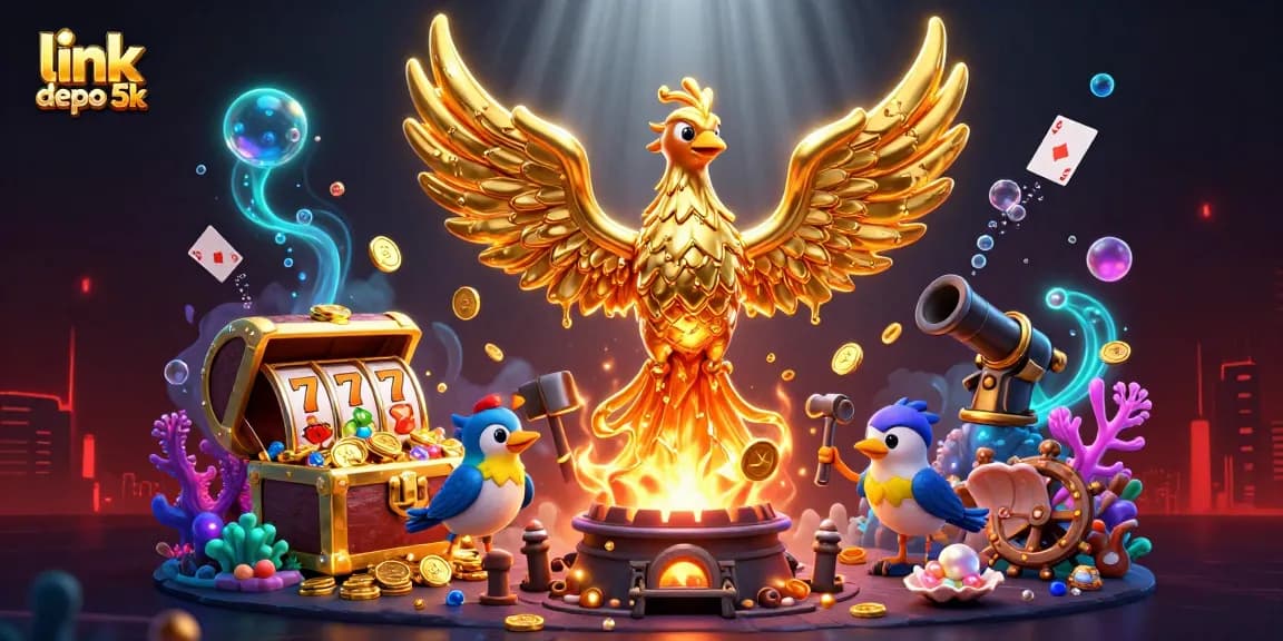 Experience the thrills of slot gaming with link depo 5k, showcasing vibrant gold coins and lucky symbols.