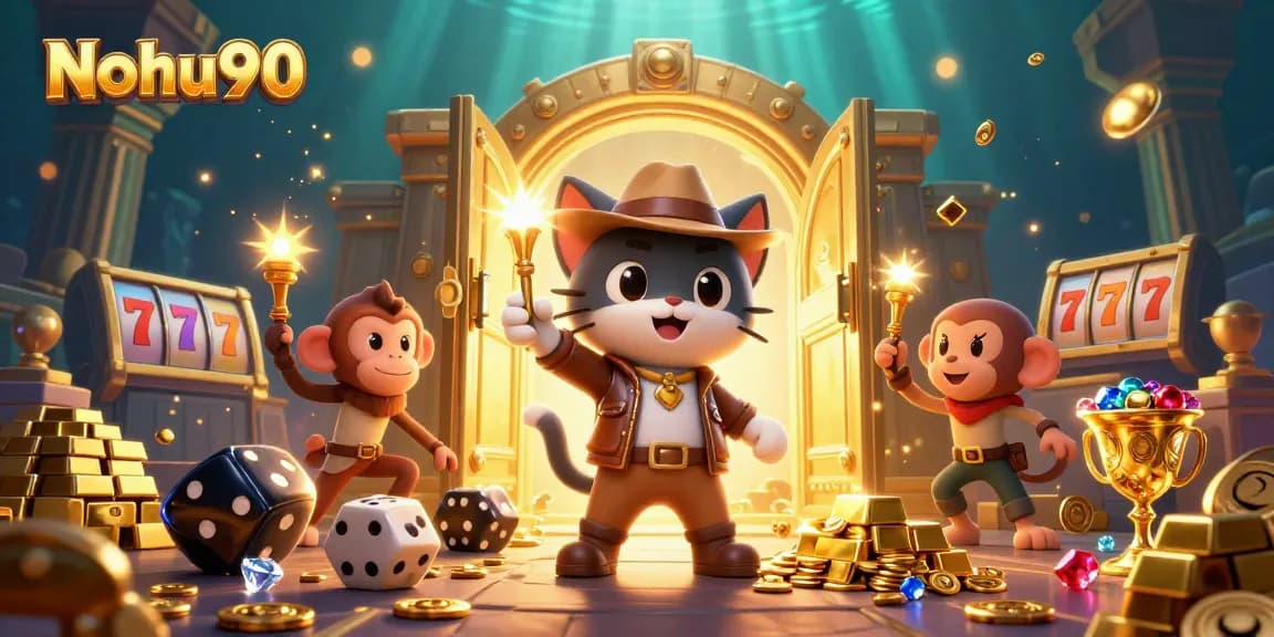Nohu90 offers a thrilling jackpot experience with dynamic slot reels and vibrant casino graphics.