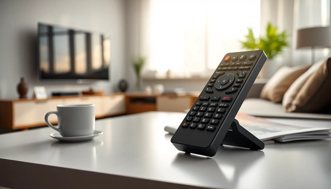 Steuere dein TV-Erlebnis mit der Telefunken Fernbedienung XU49 in einem modernen Wohnzimmer.