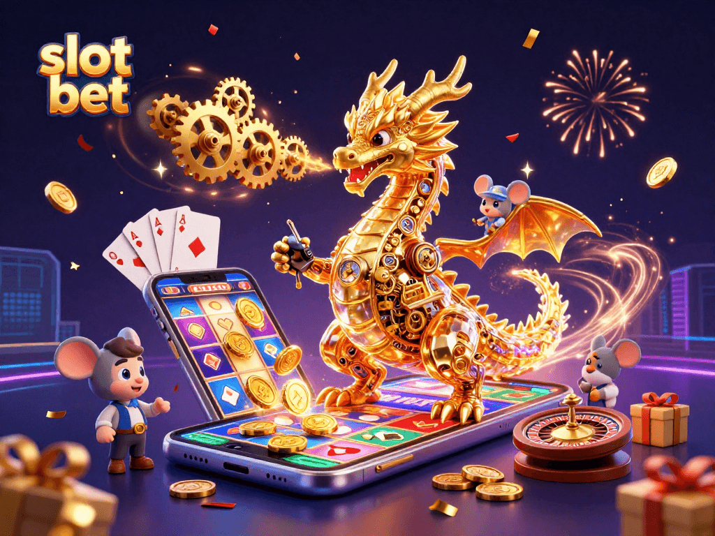 Mainkan slot bet dengan menarik di situs ini bersama naga emas mekanik dan elemen permainan menarik lainnya.