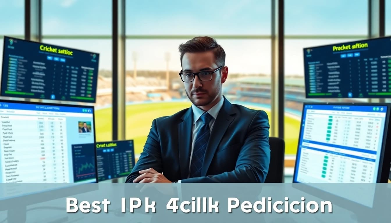 Analyze the best ipl match prediction data in a vibrant cricket analysis office.