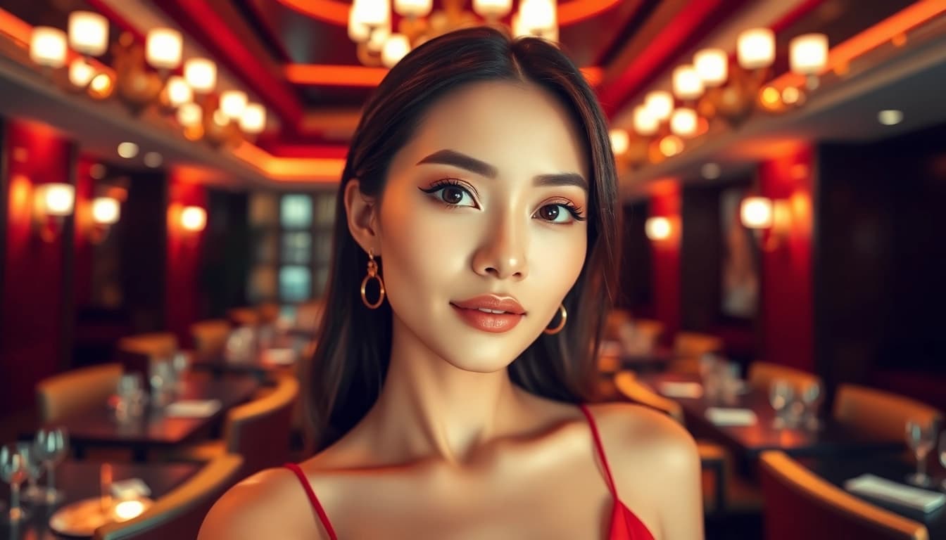 Singapore escort exuding elegance in a luxurious lounge setting, highlighting premium experiences.