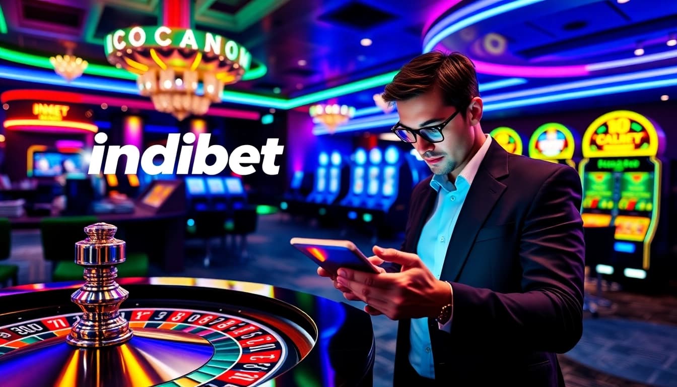 Experience seamless indibet casino login with a vibrant digital betting interface amidst casino excitement.