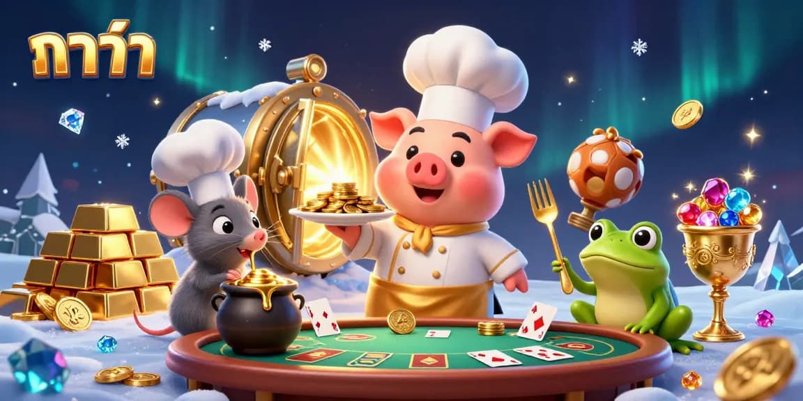 Experience บาคาร่า at an exciting casino scene with vibrant characters and golden treasures.