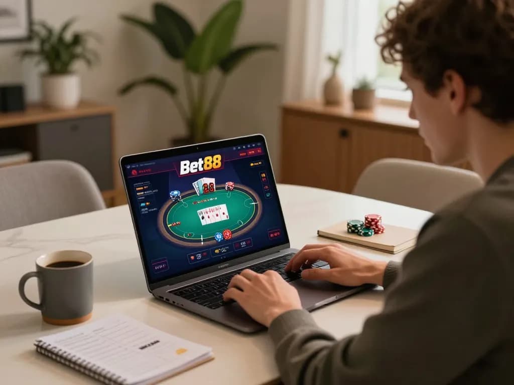 Engaging gameplay on Trang chủ Bet88 mới nhất at a stylish home setting with poker game interface.