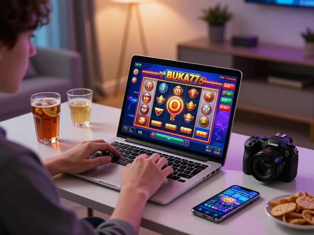 Engaging online player spins reels on BUKA77 slot game, showcasing vibrant graphics and strategic wins.