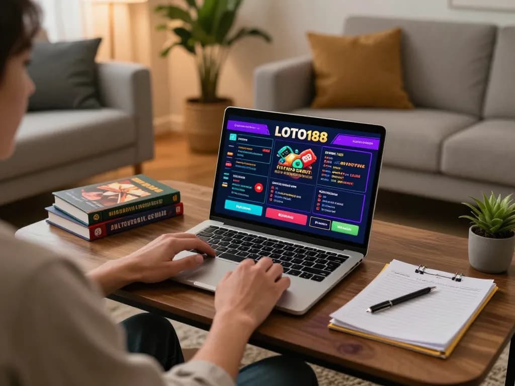 Player engaging with LOTO188 online casino from home, showcasing interactive gaming environment.
