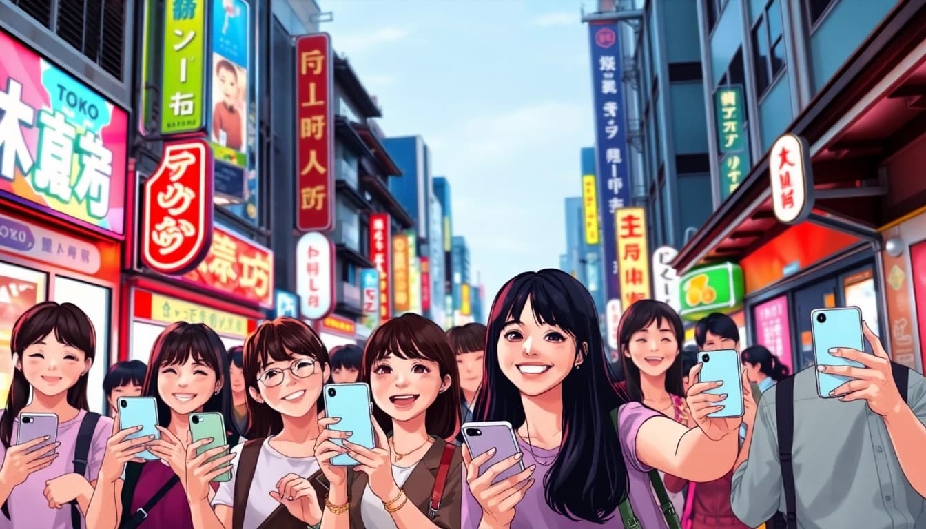 instagram 日本人フォロワー 購入のために賑やかな東京の街で楽しむ若者たち