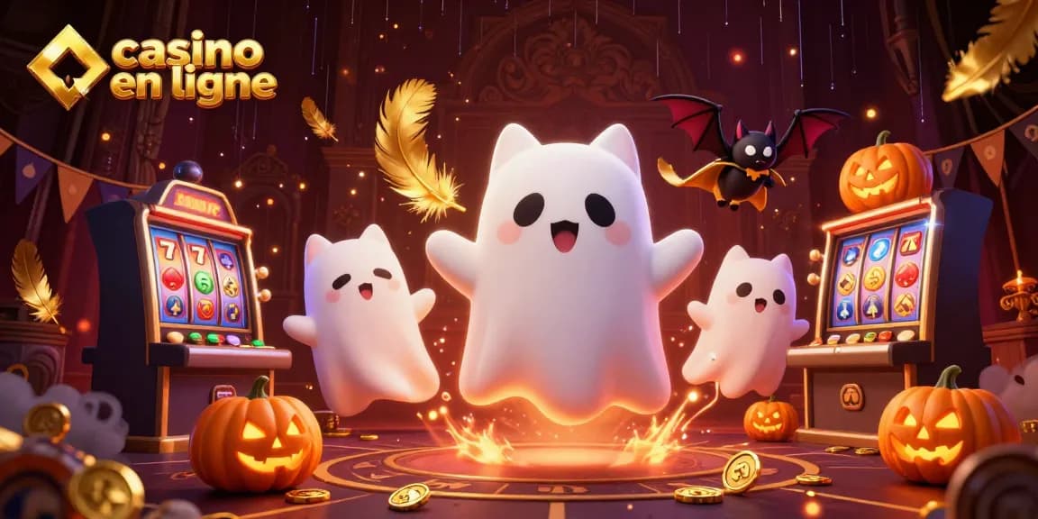 Profitez des jeux captivants de casino en ligne avec ce chat fantôme et une chauve-souris complice.