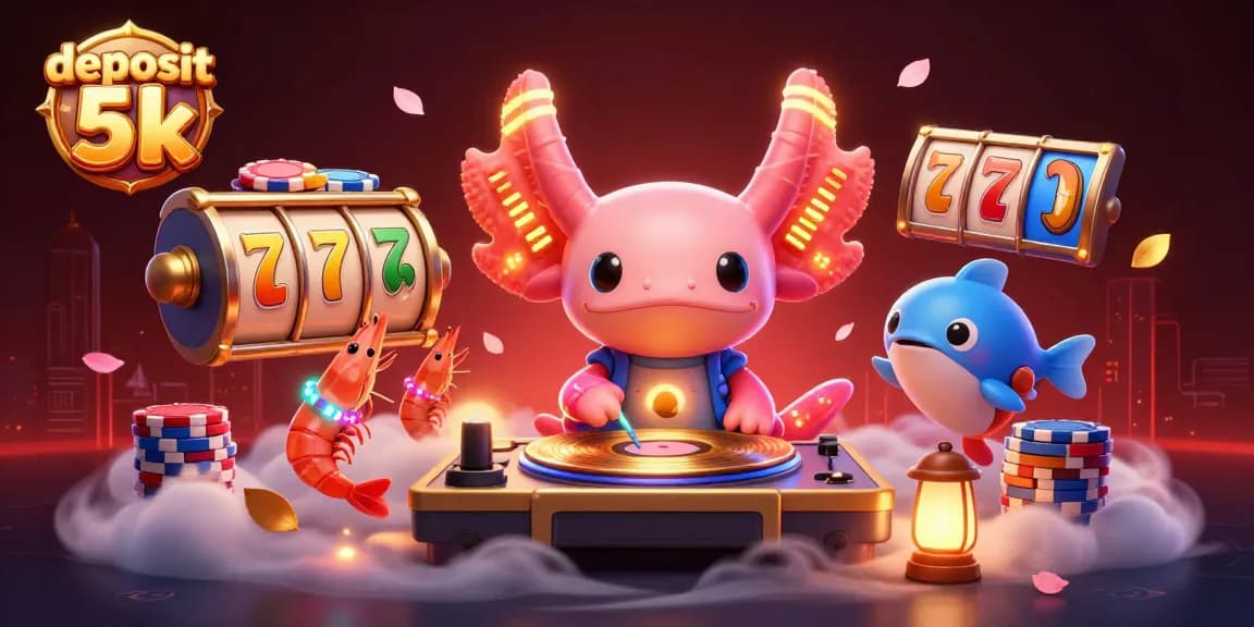 Experience the thrills while you deposit 5k into the vibrant casino scene with axolotl DJ and dancing shrimp.