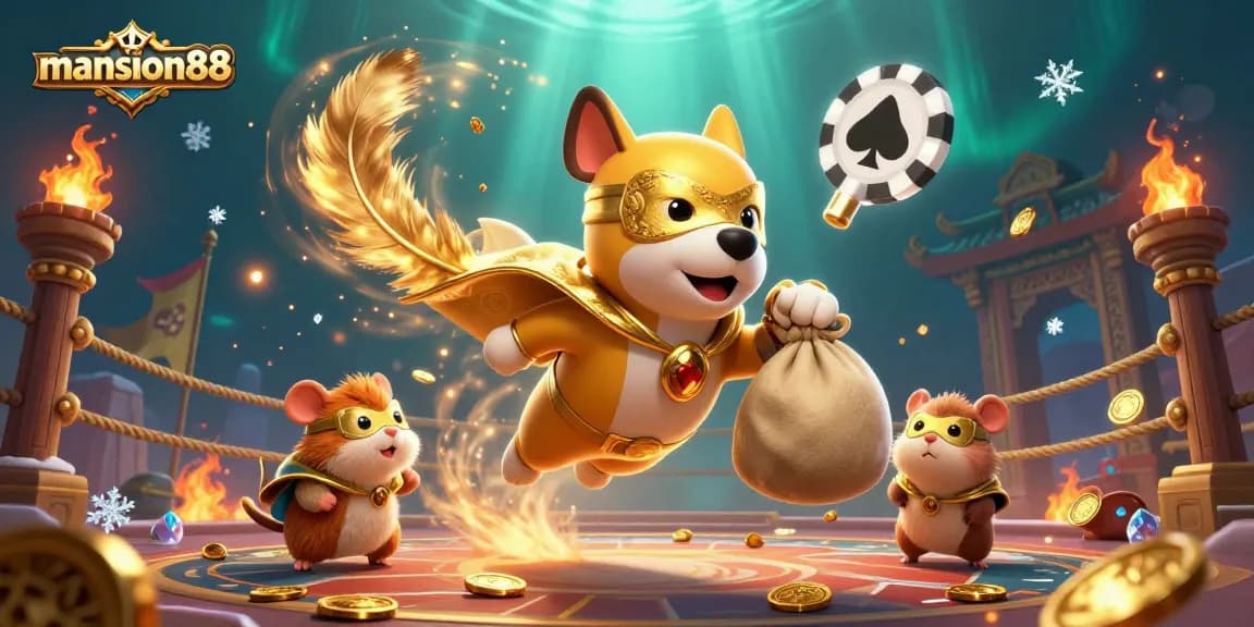 Experience the excitement of mansion88 with a superhero dog and coin-filled adventure!