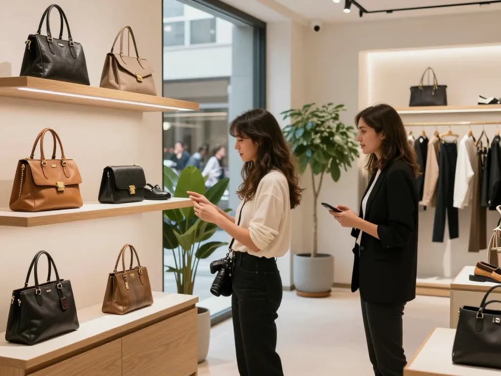 Shopping for high-quality 레플리카 쇼핑몰 items in a chic boutique.