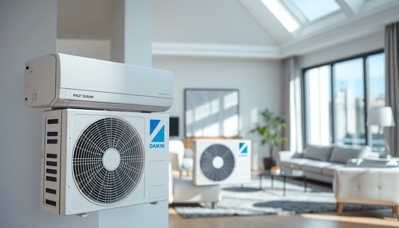 Efficient Daikin mini split AC units showcased in an elegant living room setting.