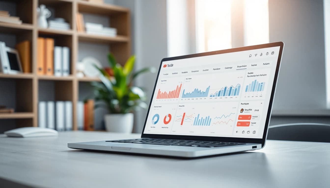 Engaging view of a youtube smm panel interface showcasing social media analytics on a laptop.