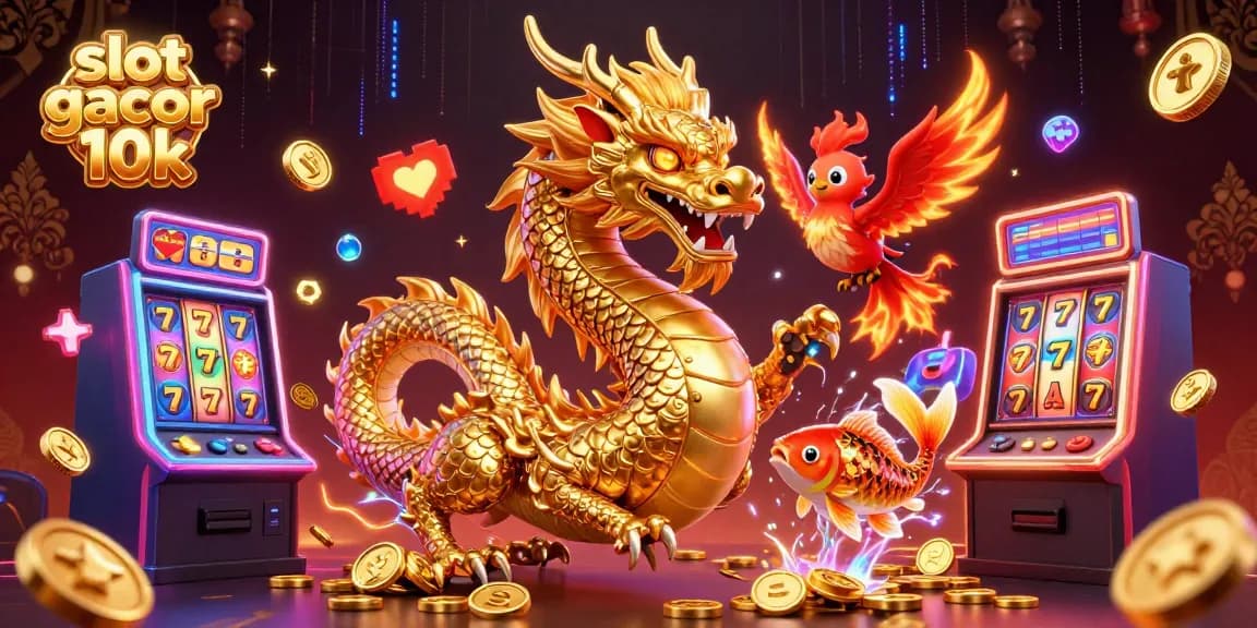 Experience the thrill of slot gacor 10k with dynamic 3D illustrations featuring luck-driven characters and vibrant casino elements.