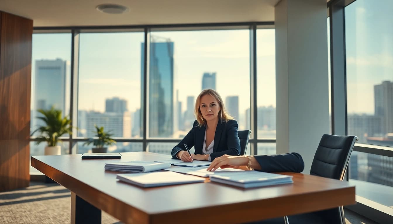 Clearwater truck accident attorney consulting on a legal case in a modern office setting