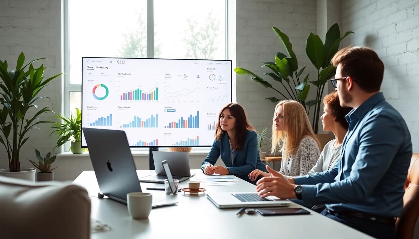 Boost your edmonton seo with professional team collaboration in modern office.