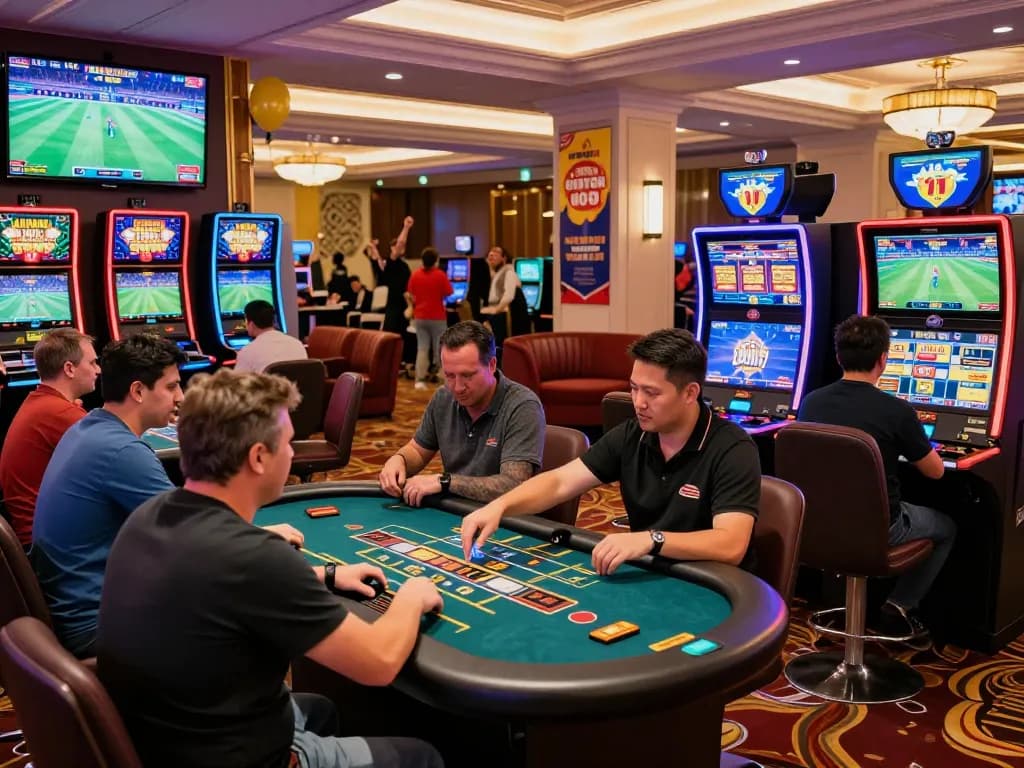 Engaging dynamic scene of hubet88 players enjoying an immersive online gambling experience