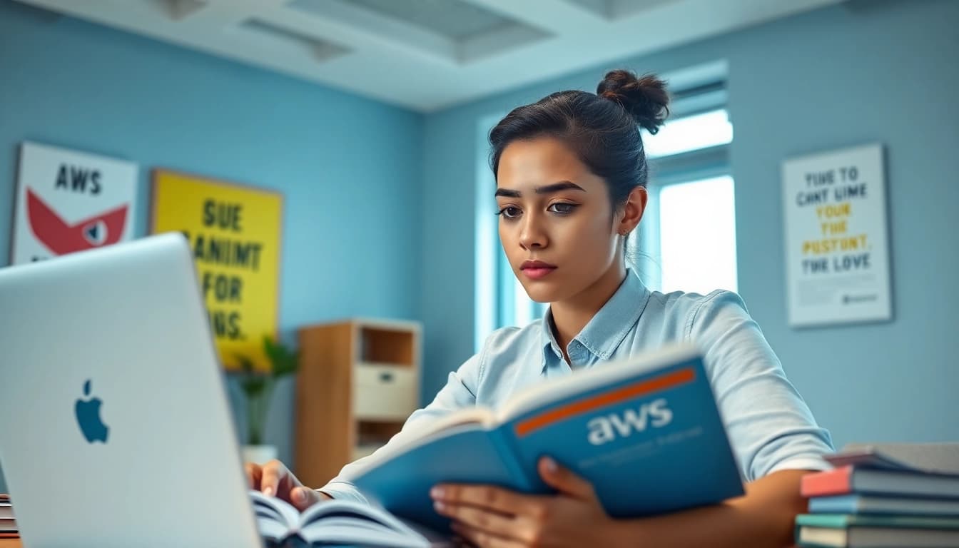 Focused individual ready to pay someone to take my AWS exam in a professional study environment.