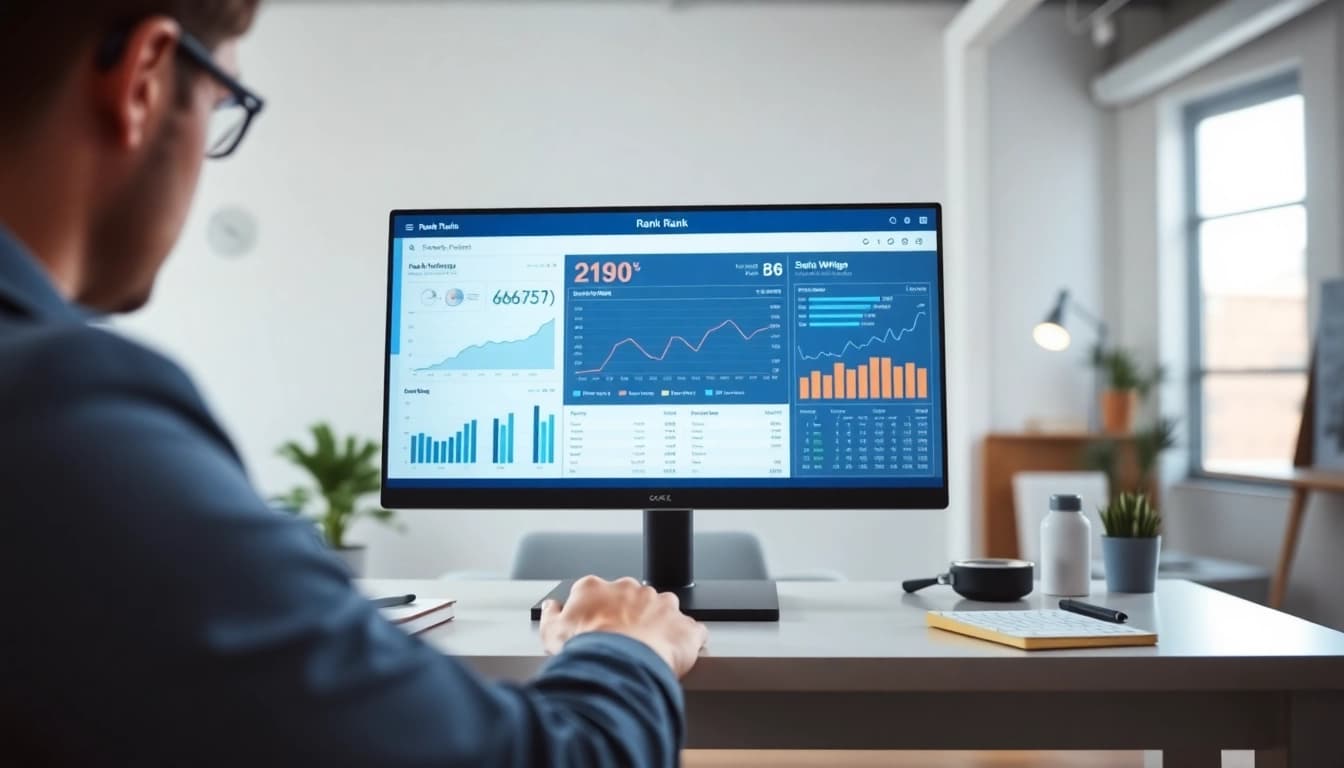 Analyze data with the SEO Rank Tracker interface in a professional workspace