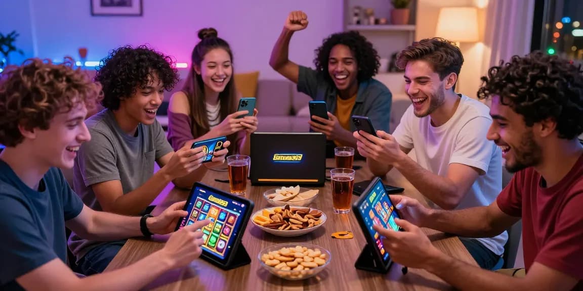 Exciting moment of friends celebrating a jackpot win on Garuda303, highlighting slot deposit 1000 gaming fun.