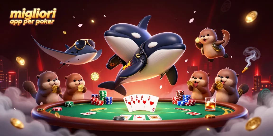 Migliori app per poker: divertiti con avvincenti tornei e vincite in questa illustrazione vibrante.