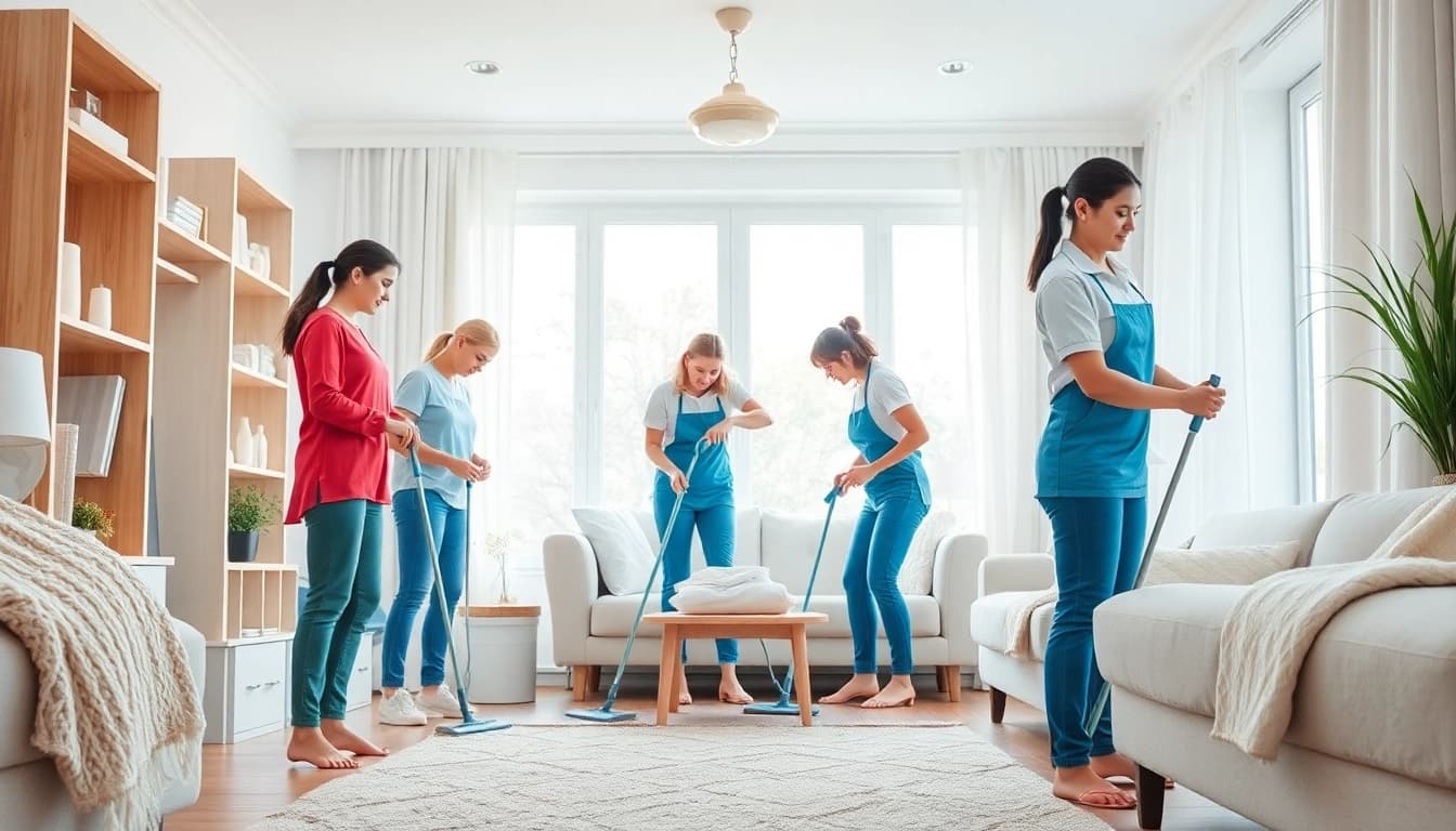 Experience top-quality cleaning services near me with a professional team in a bright home setting.