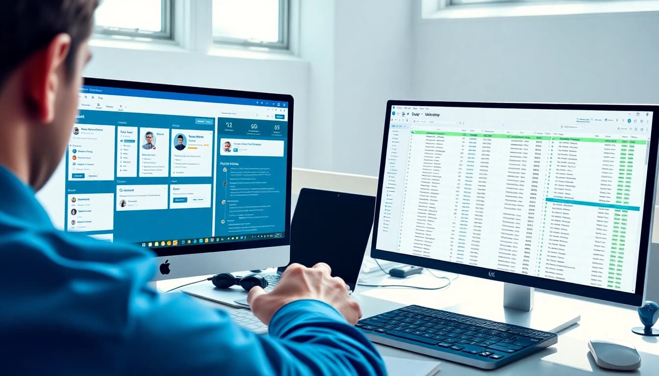 Showcase of a linkedin scraper tool extracting data from profiles in a professional workspace.