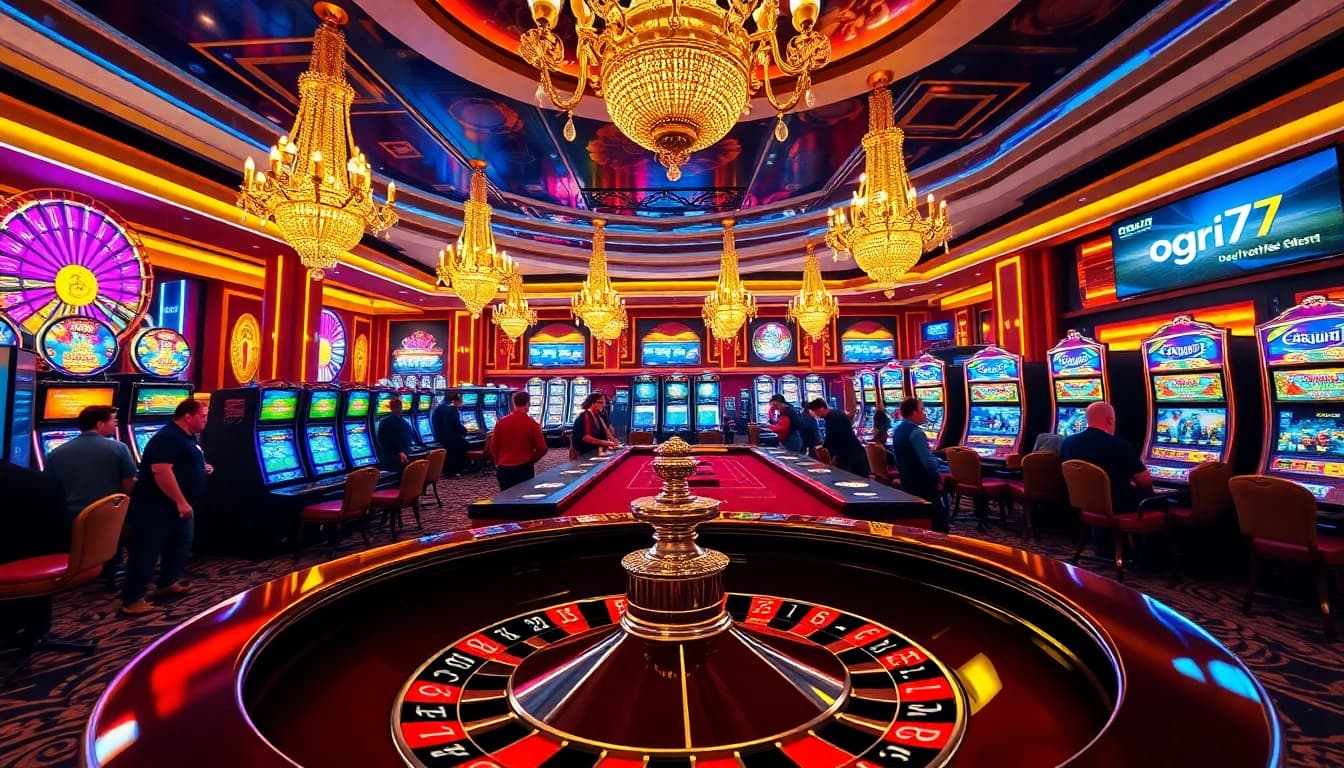Experience the thrill of gori77 at an upscale casino with vibrant slot machines and eager bettors.