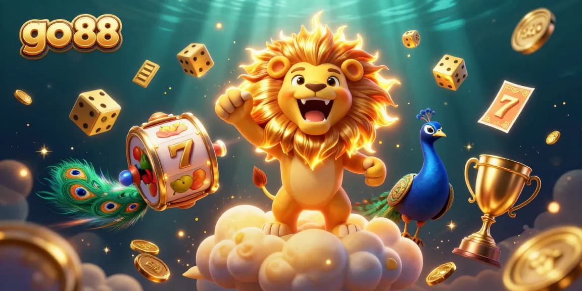Experience the thrilling excitement of go 88 with vibrant animated slot reels and golden casino elements.