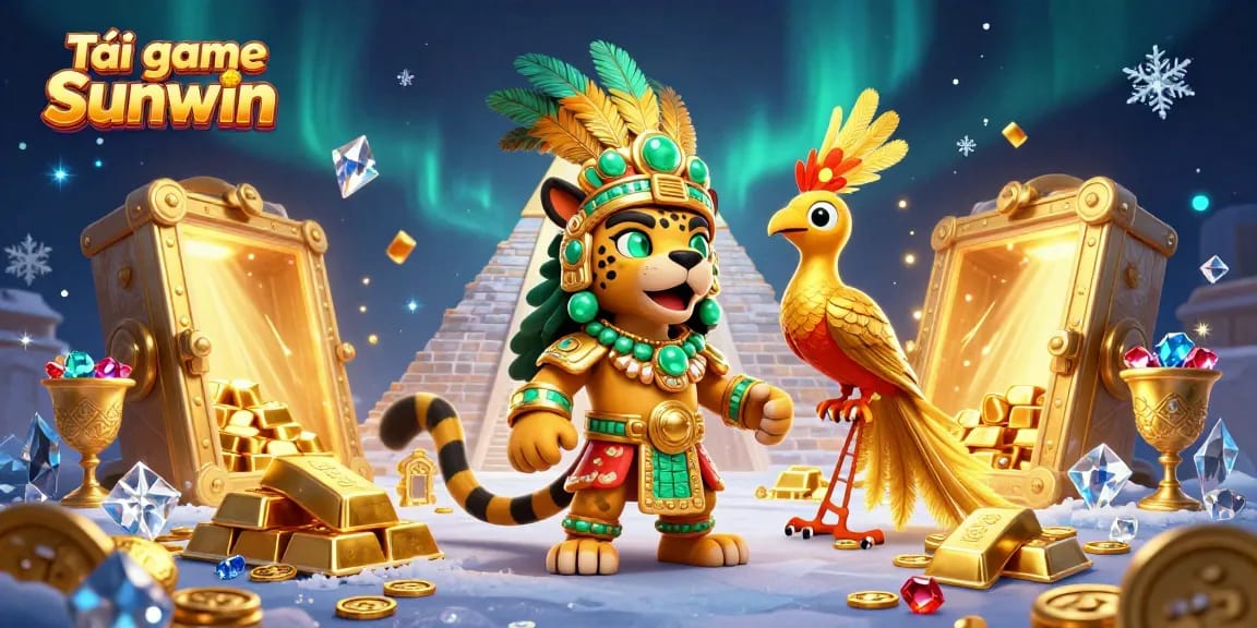 Tải game Sunwin with engaging casino elements featuring a Mayan jaguar and treasure vault.