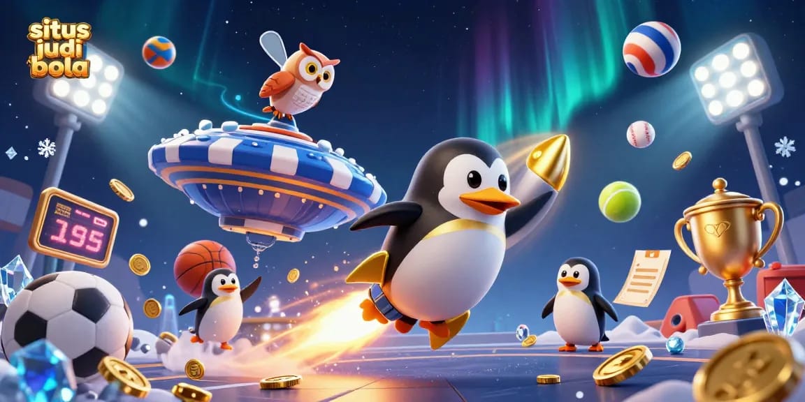 Experience thrilling situs judi bola action with a penguin in a casino-themed universe.