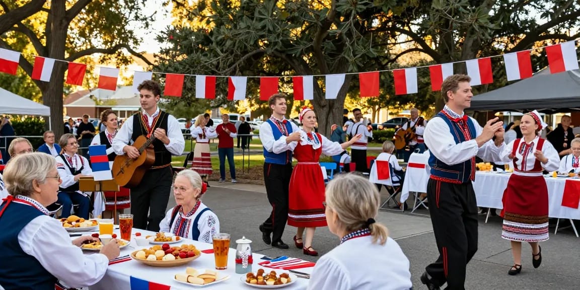Engaging Polish community event at https://www.sfpol.com/ with families celebrating heritage through music and dance.