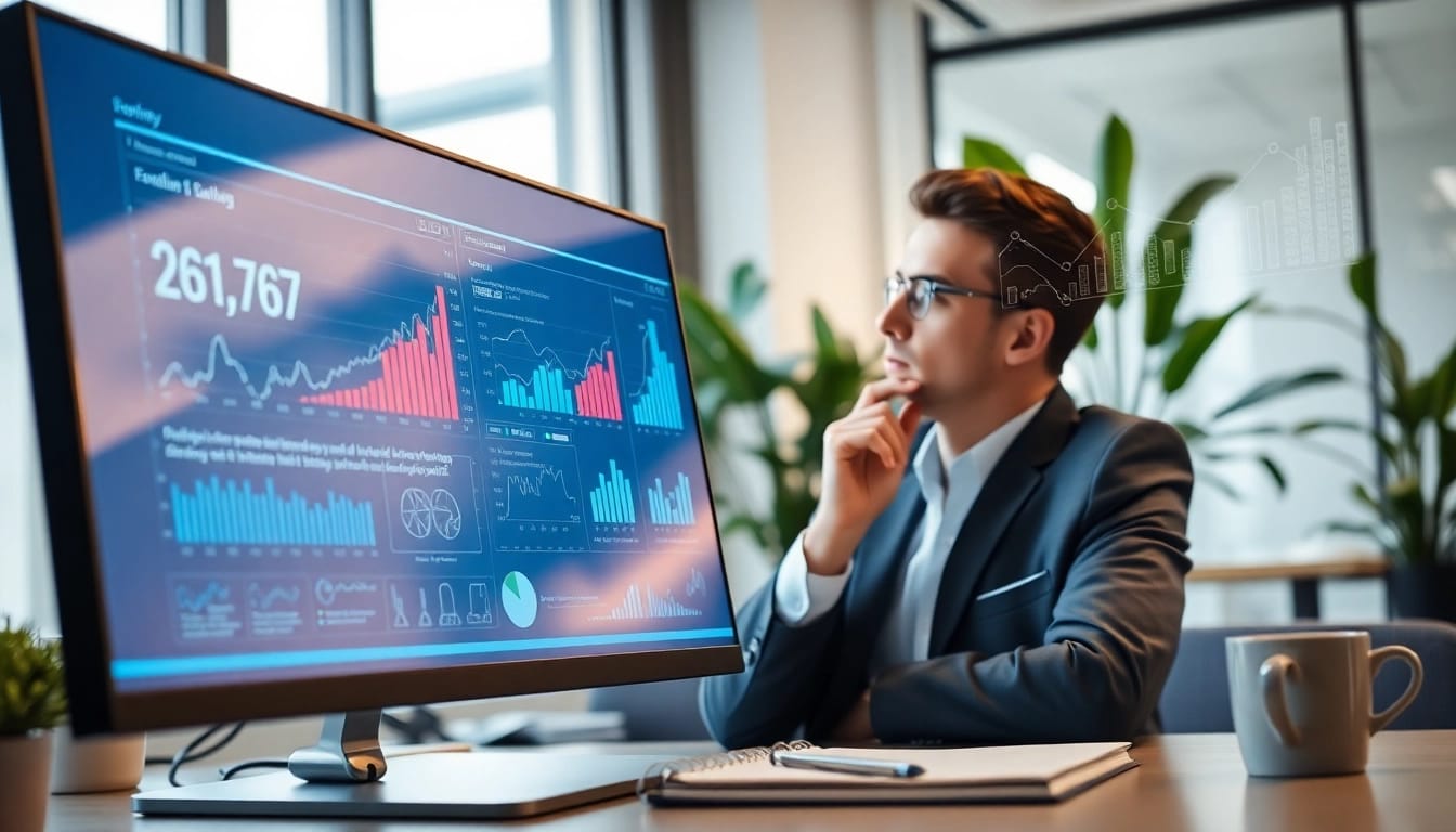 Analyze the benefits of Supply chain AI software with a professional examining data in a modern office.