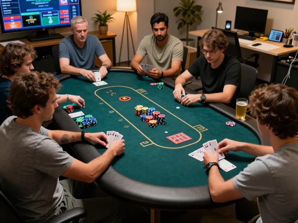 Engaged players compete in an online poker game featuring amigogrillandco for strategy and skill.
