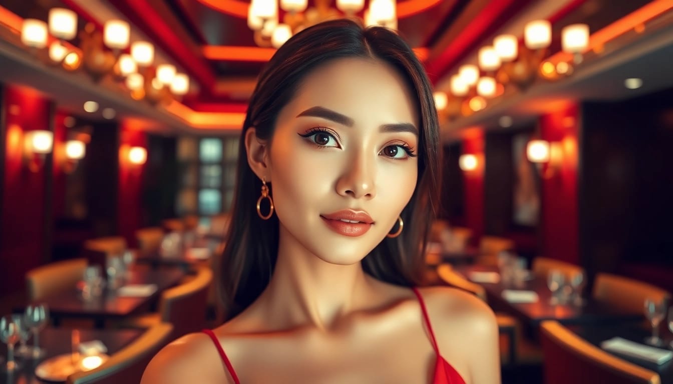 Singapore escort exuding elegance in a luxurious lounge setting, highlighting premium experiences.